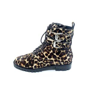 Rebecca Minkoff Jaiden Combat Boots Bootie Calf Hair Leopard Womens US 7.5